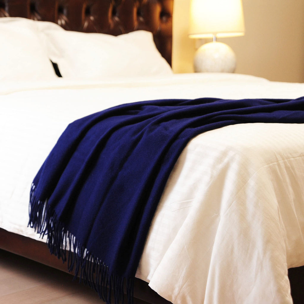 Premium Cashmere Throw Blanket with Fringe (Navy)