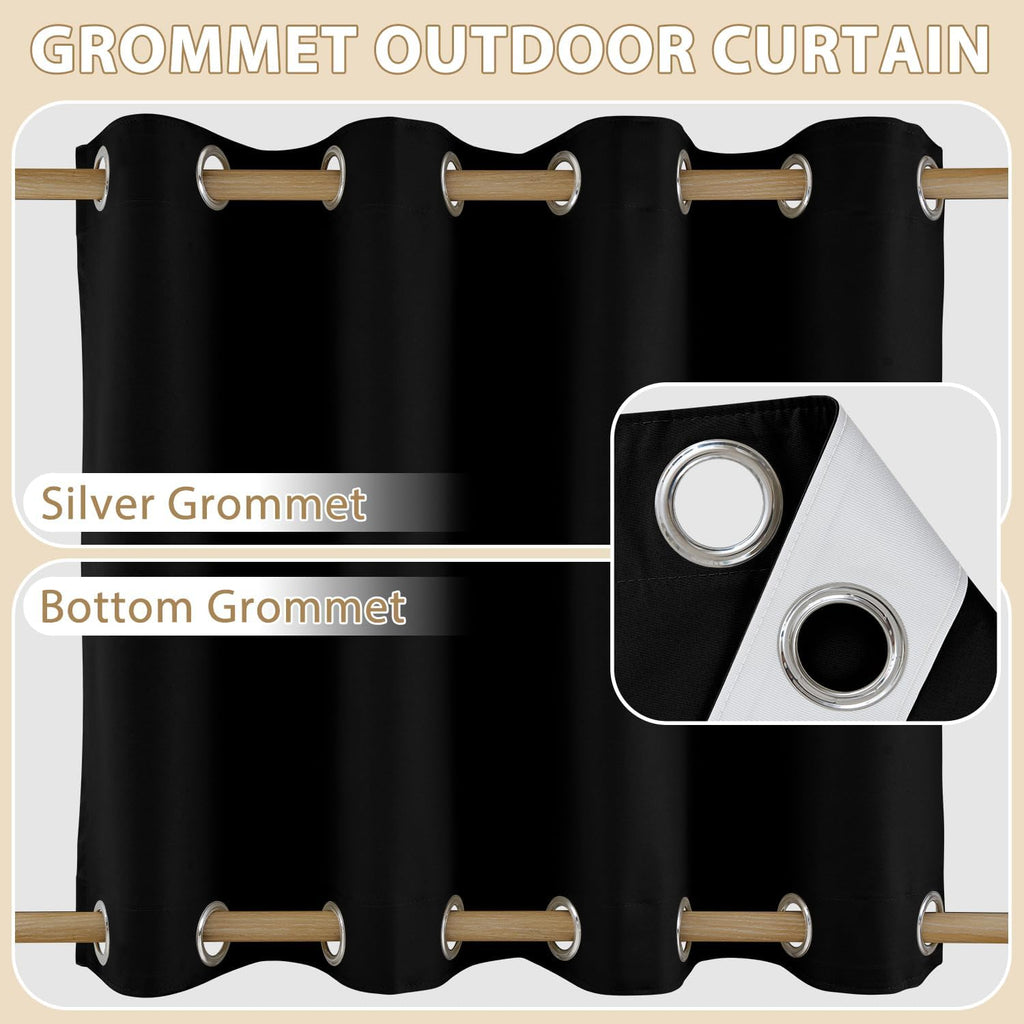 Waterproof Outdoor Curtains with Zipper Top & Bottom Grommet Thermal Privacy Drapes 2 Panels Gazebo Outside Blackout