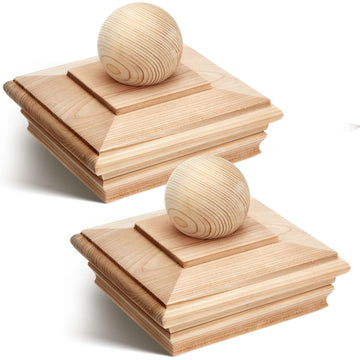 2 Pcs 6 x 6 Inch (Actual 5-5/8") Wood Post Caps with Ball Finial