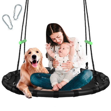 Tree Swing with PP Mat - Durable, Safe, and Easy to Install, Black Outdoor Saucer Swing, Flying Saucer Web Circle Swing