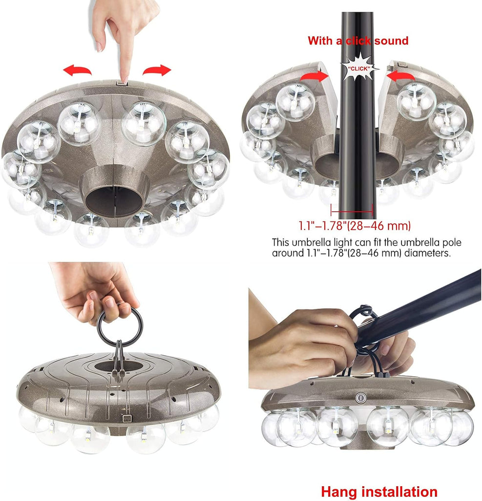 Umbrella Lights Battery Operated,12 Color Changing Outdoor Patio Umbrella Light for Pole with 80Ft Remote,12 Clear Bulb