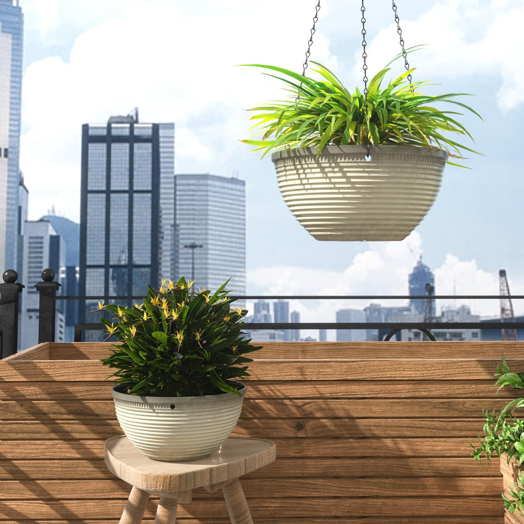10Inch Hanging Planters Outdoor Indoor, Glazed Hanging Basket with Drainage