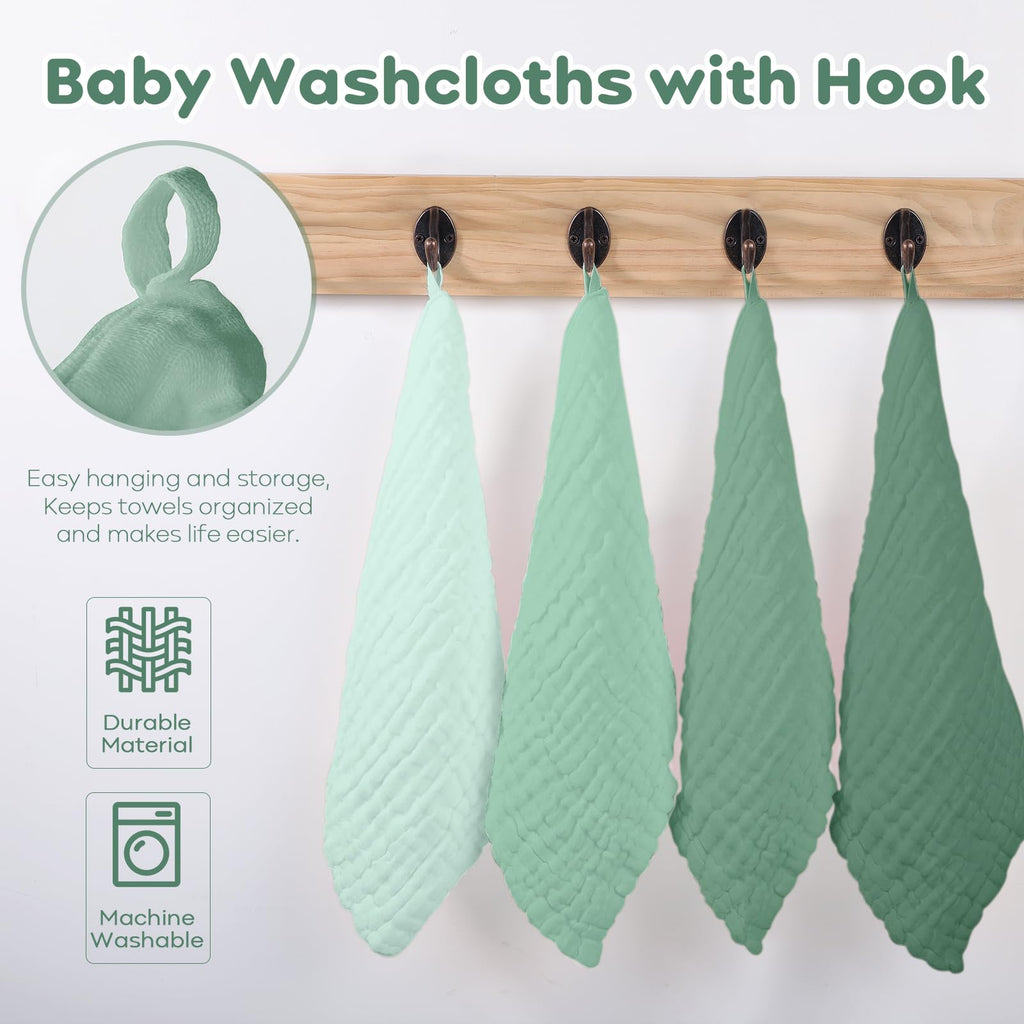 Muslin Baby Washcloths 100% Organic Cotton Face Towels 10 Pack Wash Cloths for Baby 12x12in Soft and Absorbent Baby