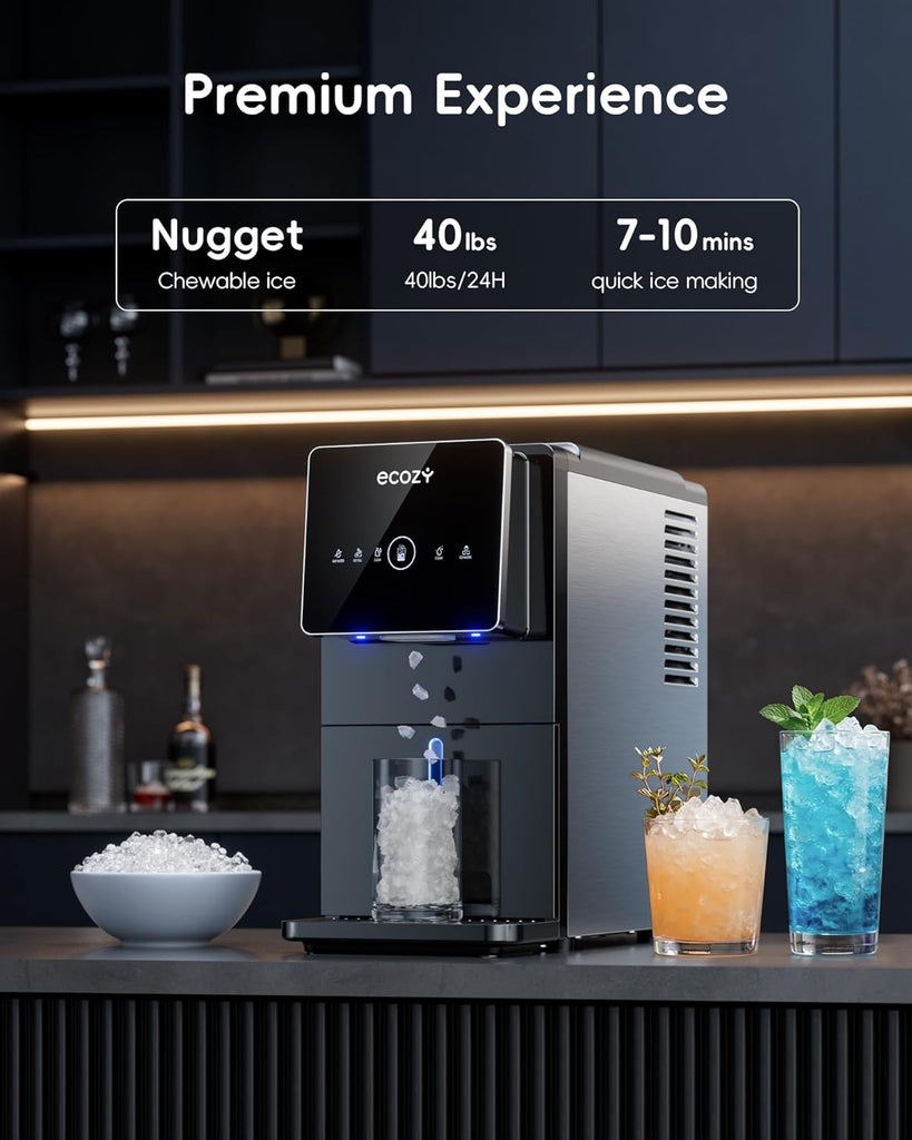 Nugget Ice Makers Dispenser 40 lbs Per Day Pebble Sonic Ice Machine Countertop, Touch-Free Ice, Self-Cleaning