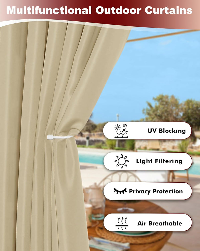 Grommet Outdoor Curtains Waterproof 8 Pcs 54x84 In Cream | Weatherproof Balcony Outside Curtains, Poolside Privacy