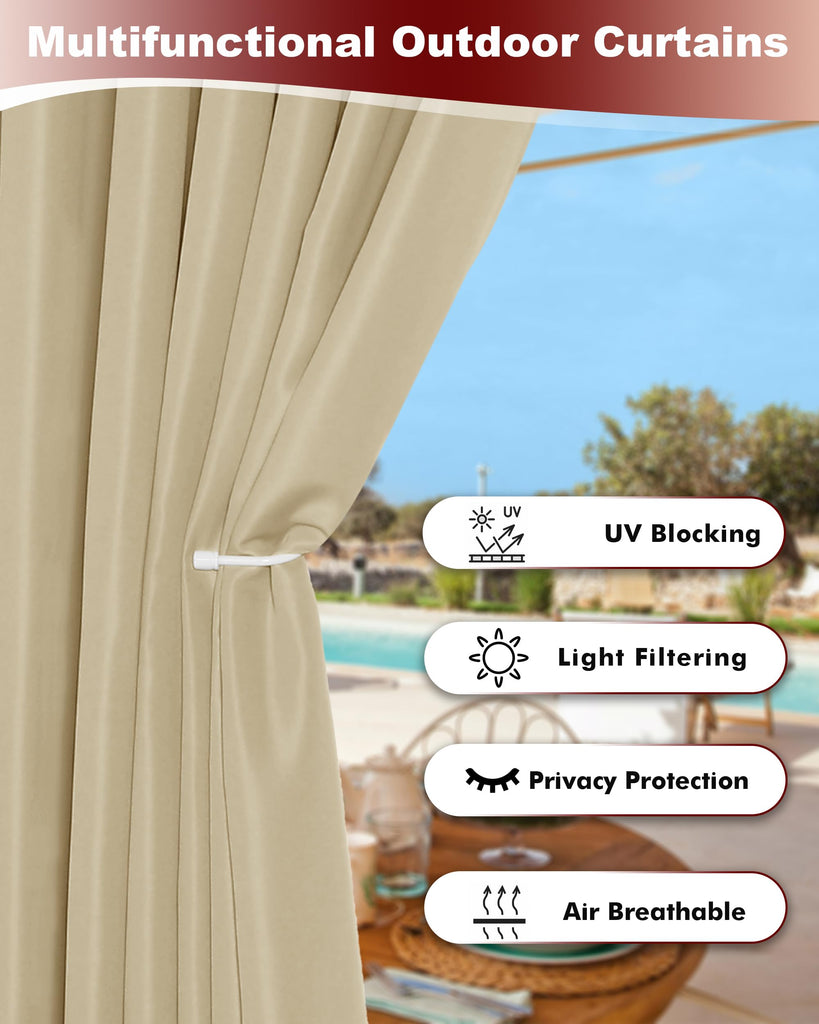 Grommet Outdoor Curtains Waterproof 8 Pcs 54x120 In Cream