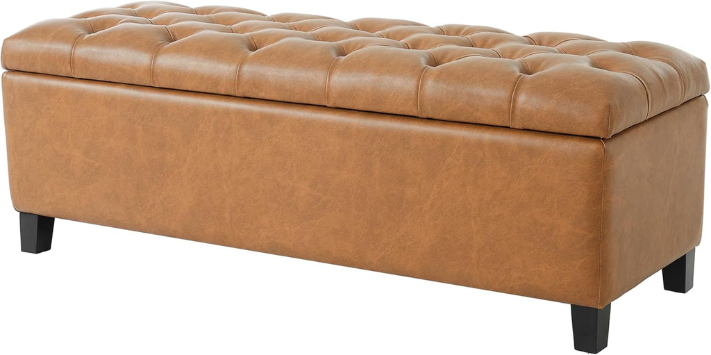 Ottilie Faux Leather Storage Ottoman Bench, Wooden Rectangular Ottoman with Storage, Bedroom End of Bed Foot Stool