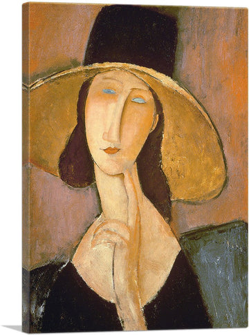 Portrait of Jeanne Hebuterne in a Large Hat 1918 Canvas Art Print Stretched Framed Painting Picture Poster Giclee