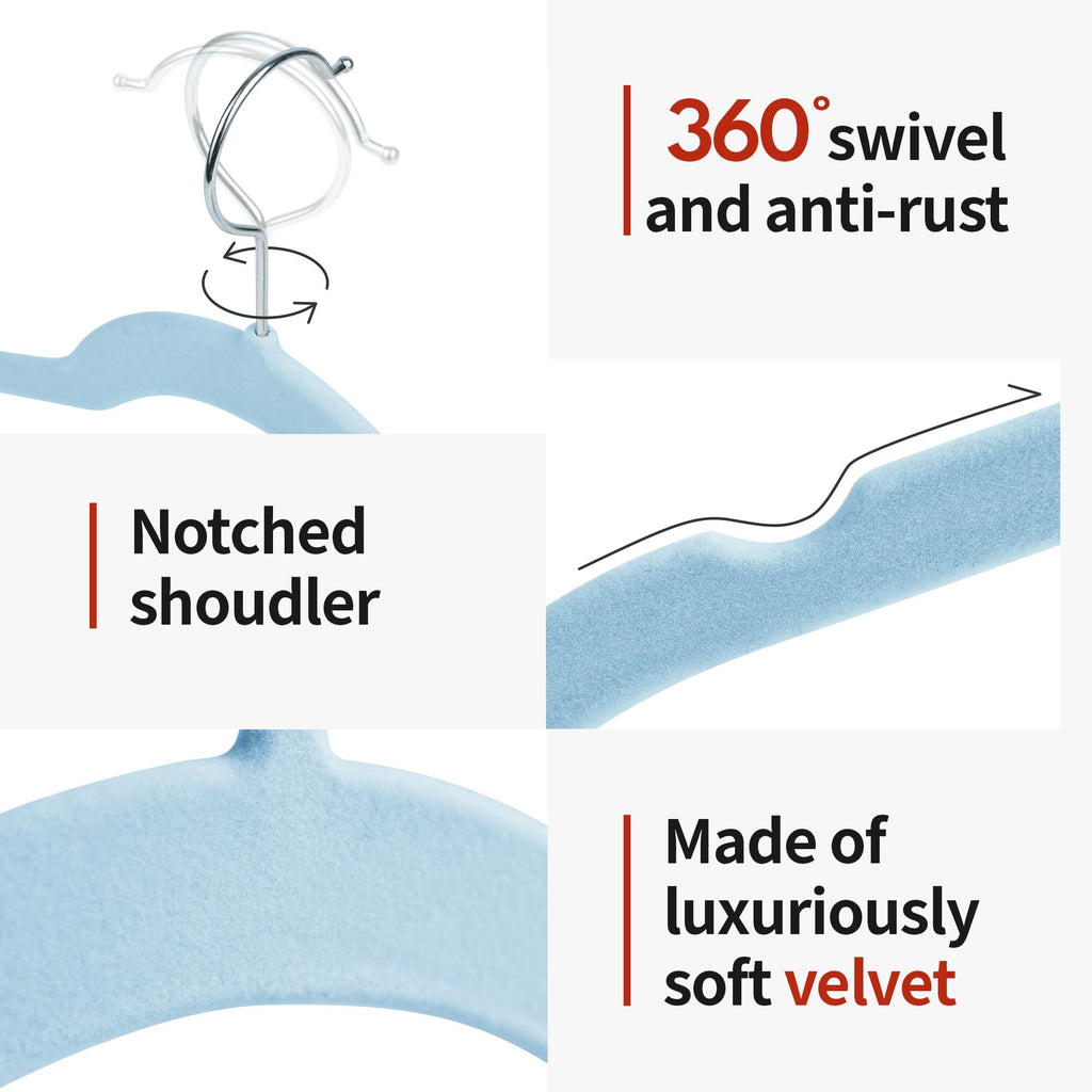 Velvet Hangers 30 Pack, Non-Slip Slim Felt Clothes Hangers Blue