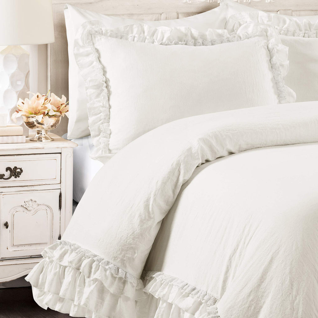 Ella Ruffle Lace Comforter, 3 Piece Set, White - Cute Comforter - Bedding Set - White Bedding
