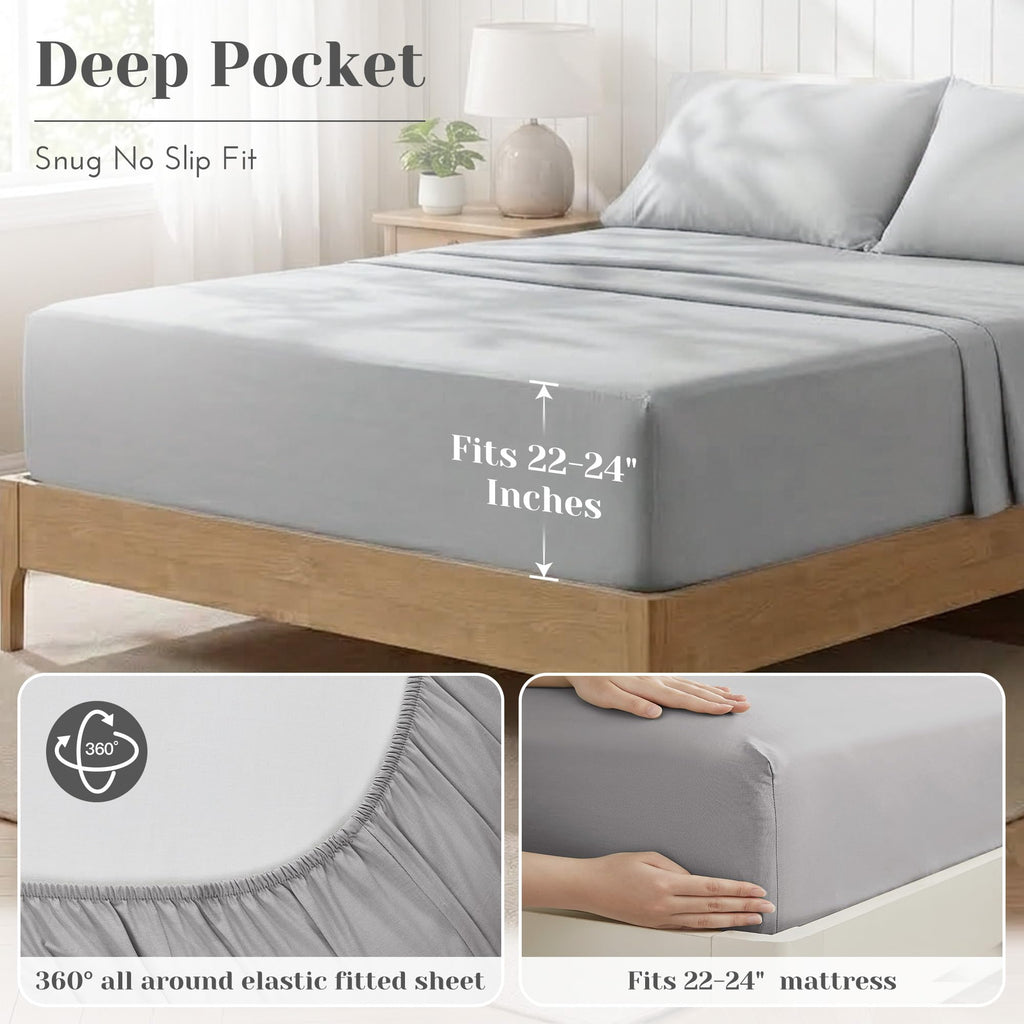 100% Cotton Percale Sheets Queen Extra Deep Pocket, 4 Piece