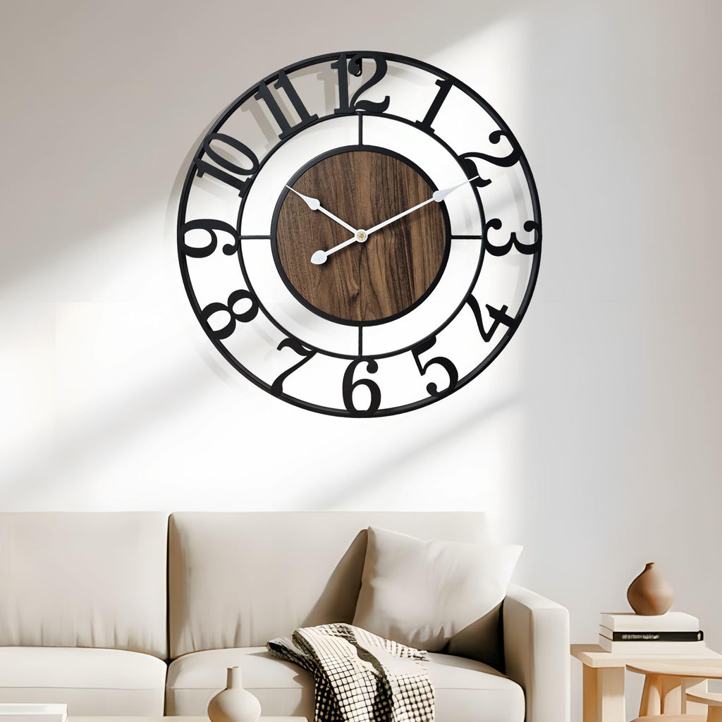 Large Metal Wall Clock, 30 Inch Retro Decorative Silent, Non Ticking, Battery Operated Modern Big Wood Wall Clock