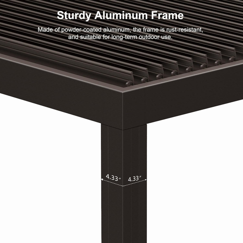 Outdoor 12' × 14' Louvered Pergola with Screens Patio Adjustable Aluminum Canopy Retractable Metal Roof for Deck