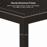 Outdoor 12' × 16' Louvered Pergola with Screens Patio Adjustable Aluminum Canopy Retractable Metal Roof for Deck
