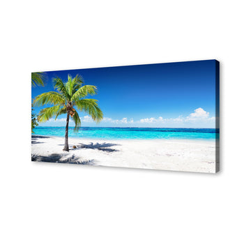 Large Canvas Wall Art Summer Ocean Waves Prints Coconut Trees on Sands Beach Seascape Painting Sea Nature