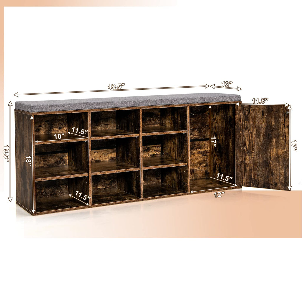9 Cubes Shoe Bench with Storage, Adjustable Shelves Storage Bench Rack with Removable Padded Cushion, 3 Tier Shoe