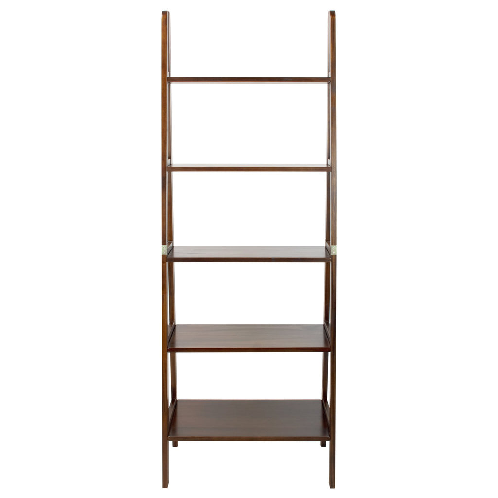 100% Solid Wood 5-Shelf Ladder Bookcase, Standard, 72"H, Warm Brown