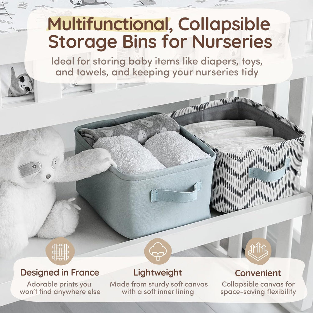 Fabric Storage Bins Cute 8"x5.2"x10" - Collapsible Neutral & Chevron Kids Baskets with Handles 2 Pack, Hamper Fabric