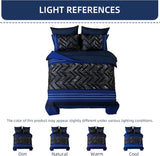 Luxudecor Blue Comforter Set King, 7 Pieces Stripe Geometric Bed in a Bag, Geometric Comforter and Sheet Set