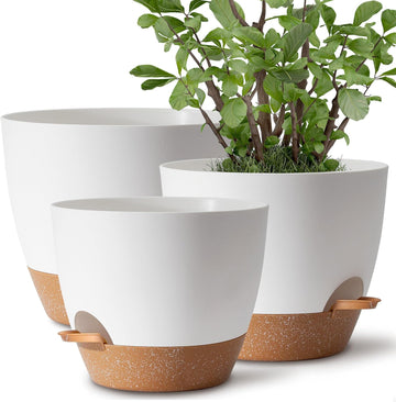 Plant Pots 12/10/9 Inch Set of 3, Self Watering Planters with Drainage Holes and Water Reservoir, Heavy Duty Plastic