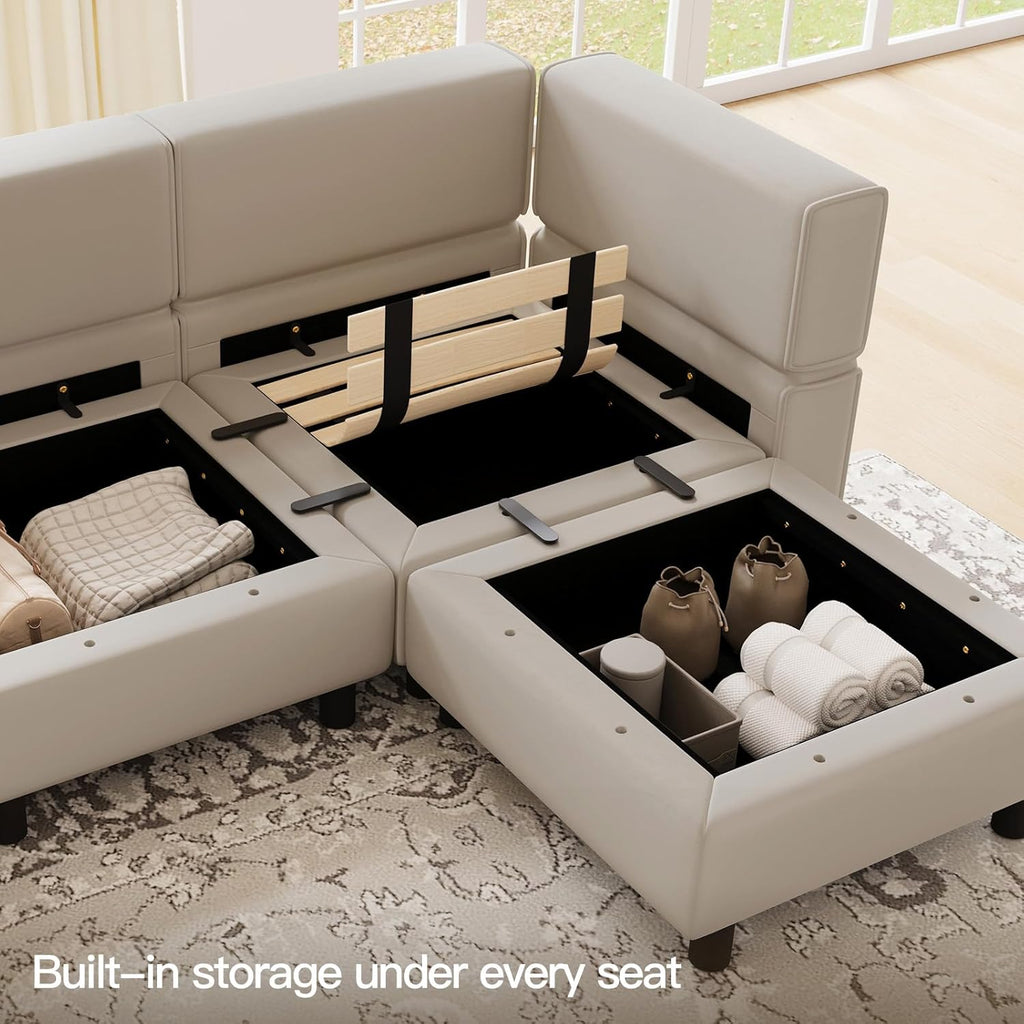 Modular Sectional Sofa Couch with Ottoman L Shape Corner Couch with Storage Modular Sofa with Chaise Velvet Grey...