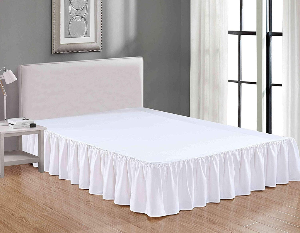 White Solid Queen Ruffled Bed Skirt 15 Inch Drop Split Corner with Platform Bed Skirt Easy Fit Gathered Style, 3