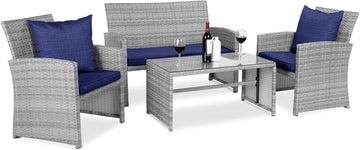 Best Choice Products 4-Piece Outdoor Wicker Patio Conversation Furniture Set for Backyard w/Coffee Table