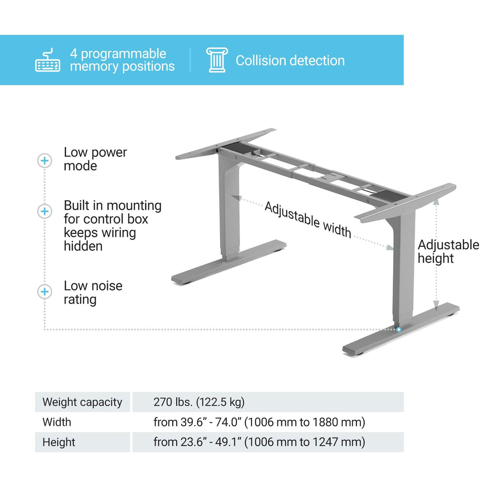 Standing Desk Frame - 3 Stages, Dual Motor, Adjustable Height and Width