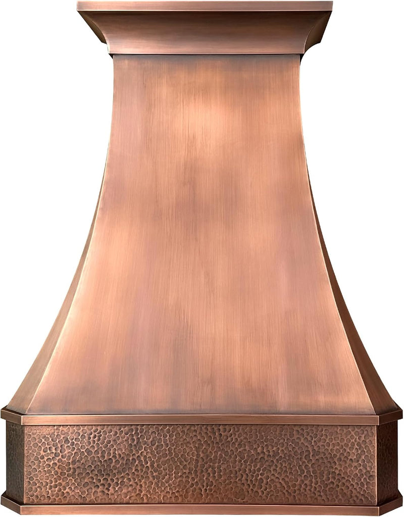 36 Inch Copper Island Mount Range Hood 610 CFM LED Lights Dishwasher-Safe Baffle Filters