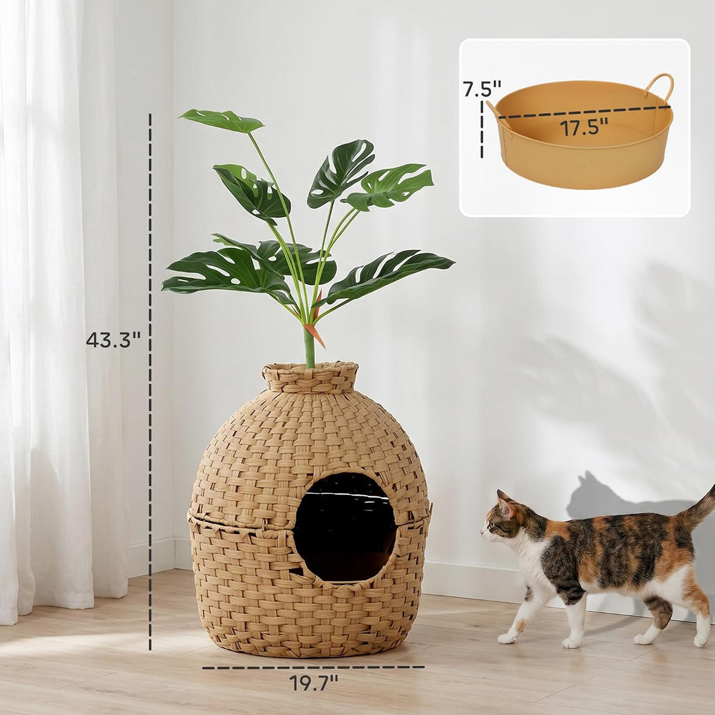 Hidden Cat Litter Box Plant Furniture Enclosure with Faux Plant