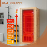 Springspa Far Infrared Sauna, Low EMF 1 Person Sauna, Indoor Canadian Hemlock Wood Home Dry Saunas Room with 1400W