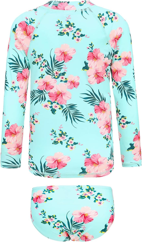 Girls Two Piece Rash Guard Swimsuits Set Long Sleeve Bathing Suit with UPF 50+ Sun Protection Kids Sunsuits Swimwear