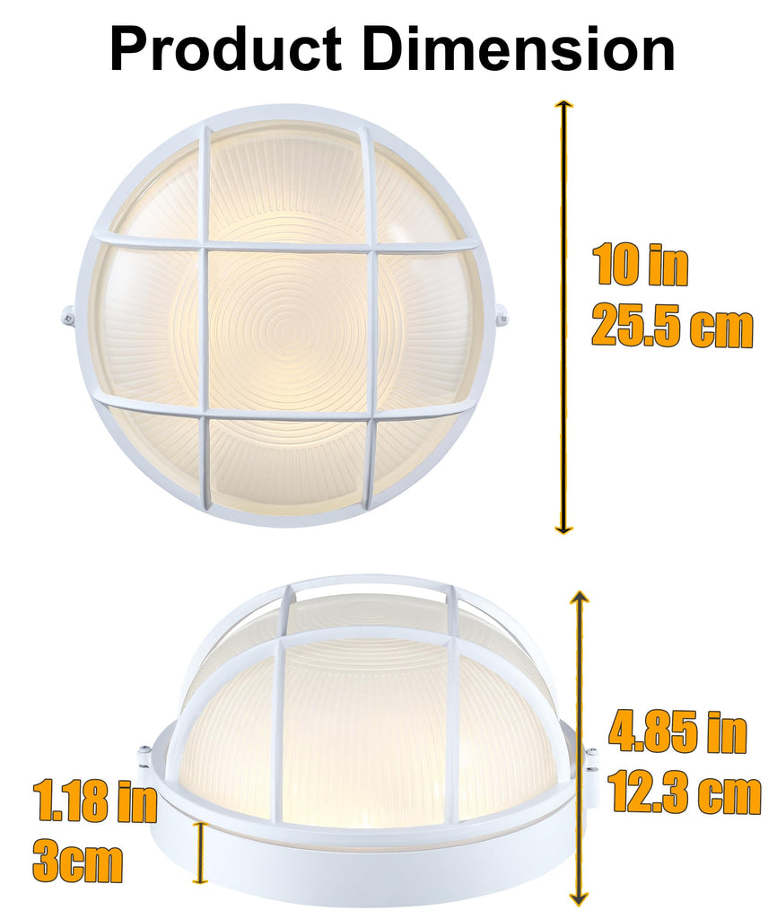 10inch White LED Bulkhead Light 2700K/3000K/3500K/4000K/5000K White Outdoor Porch Ceiling Lights Exterior White Round