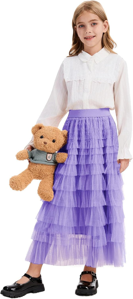 Tulle Skirts for Girls A Line Layered Ruffle Long Tutu Skirt