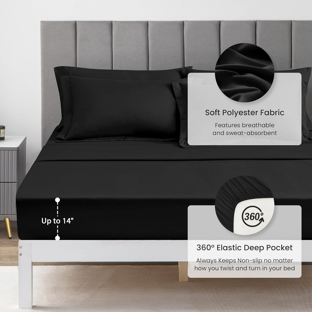 Love's cabin Twin Comforter Set Black, 5 Pieces Twin Bed in a Bag, All Season Bedding Sets with 1 Comforter