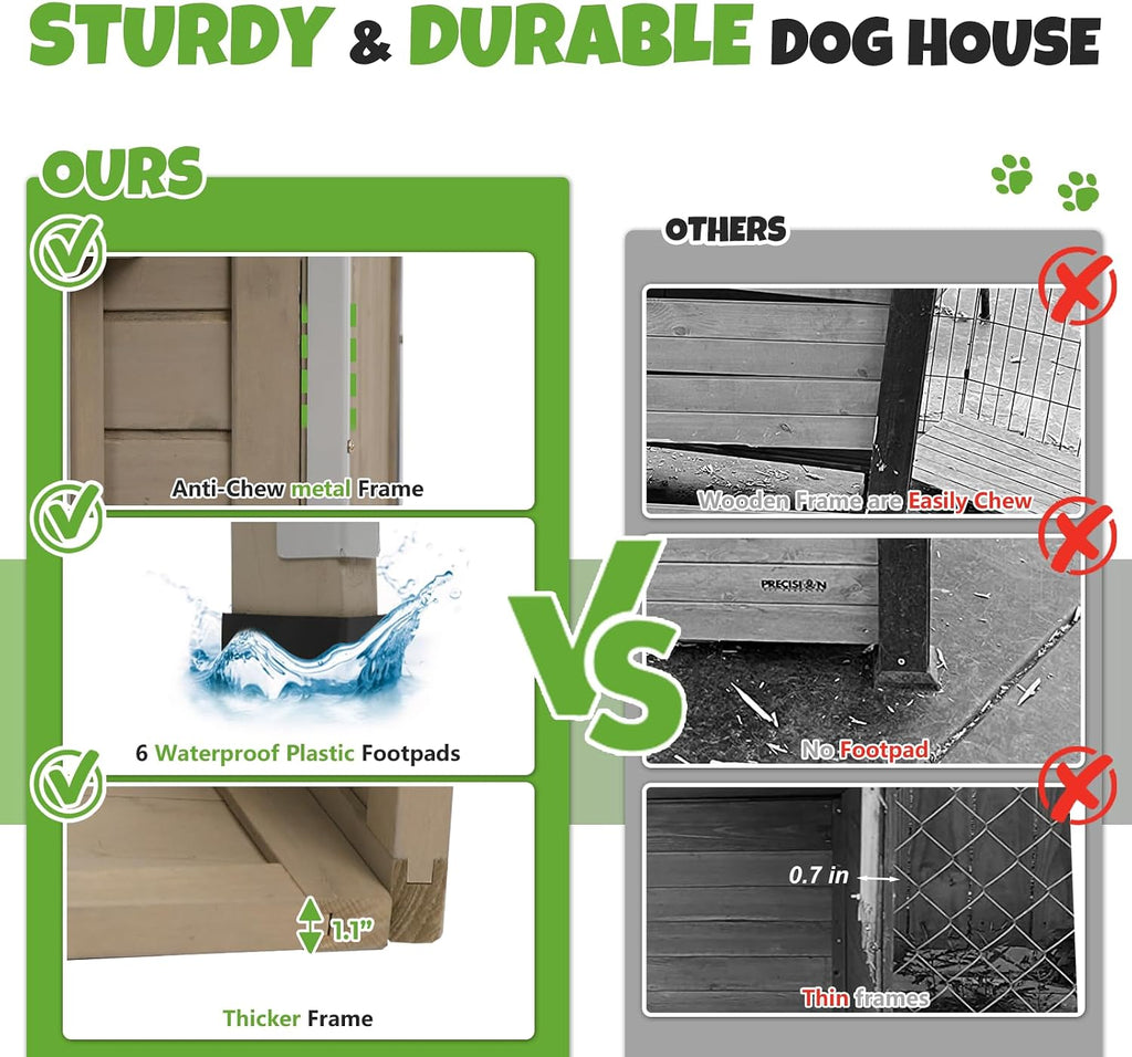 Large Outdoor Wooden Dog House for Medium Large Dogs, Updated Shelter