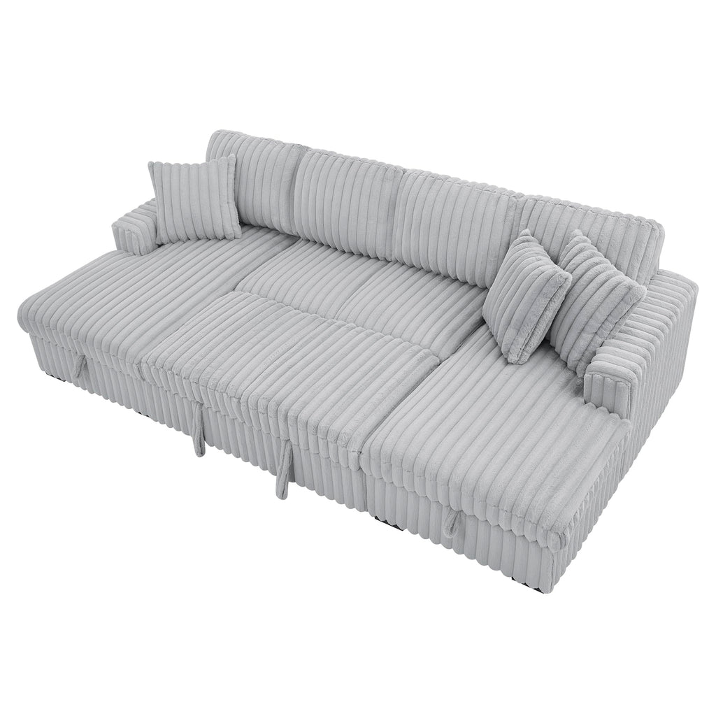 122'' Convertible U-Shaped Faux Rabbit Fur Plush Sectional Sleeper Sofa, Upholstered Cloud Couch Pull-Out Sofa Bed