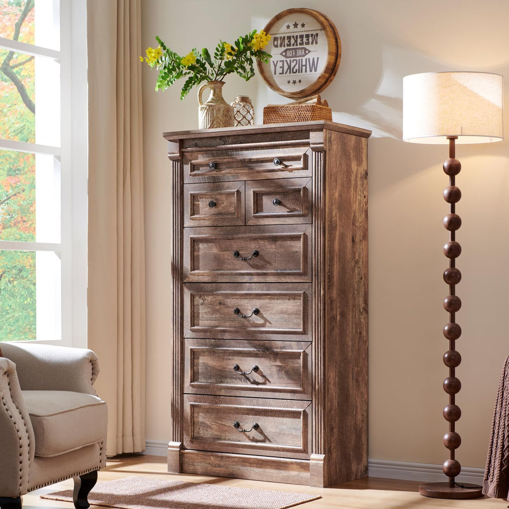 Farmhouse 57" Tall 7 Drawers, Light Brown