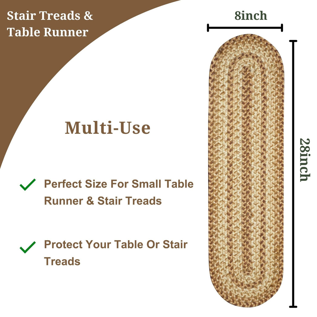 Cookie Dough Jute Braided Stair Treads, Oval 8x28 Set of 13