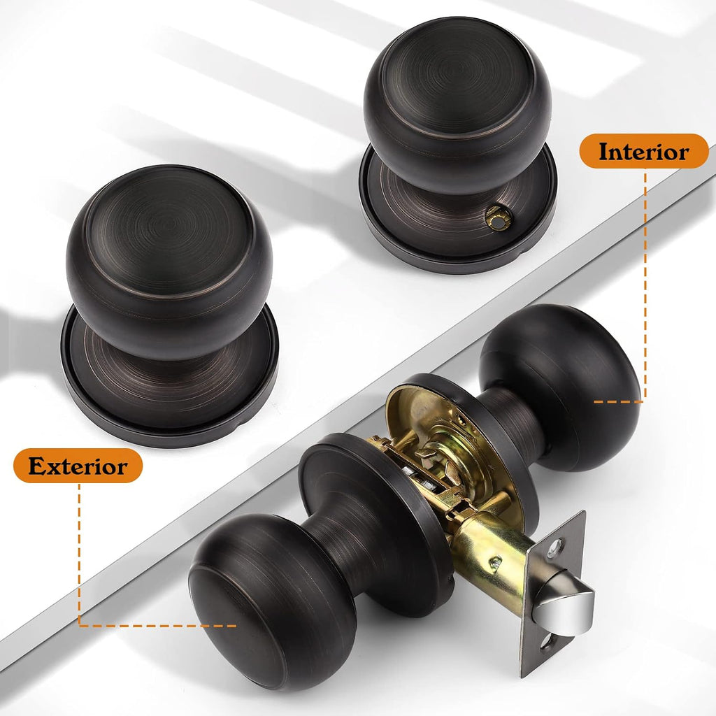 Oil Rubbed Bronze Door Knobs Interior, Passage Door Knobs Closet, Keyless Interior Door Knob, 10 Pack