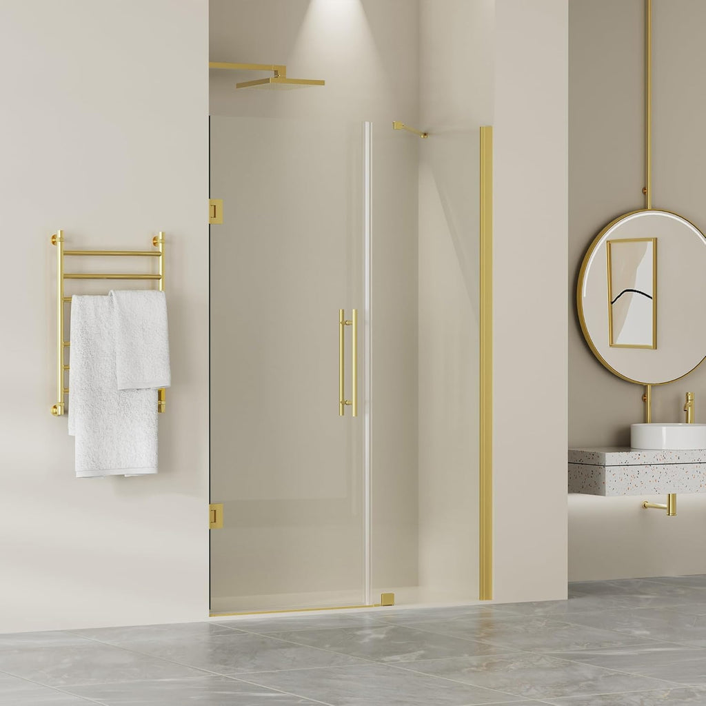 Frameless Pivot Glass Shower Door 48" W × 72" H, Pivot Swing Shower Door with 1/4" SGCC Tempered Glass, Brushed Gold