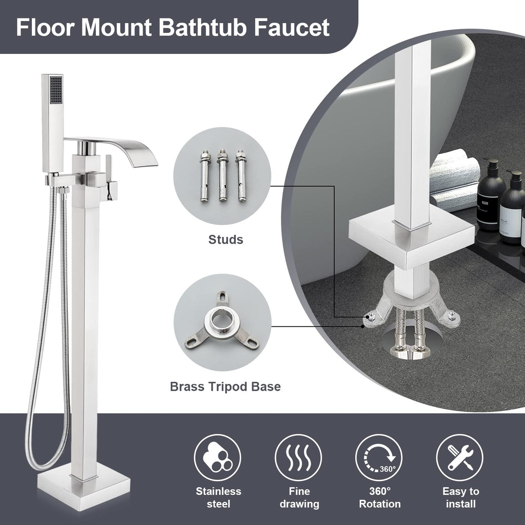 Bathroom Tub Filler Faucet Floor Mounted Bathtub Shower Faucet Waterfall Spout Free Standing Tub Mixer Tap with