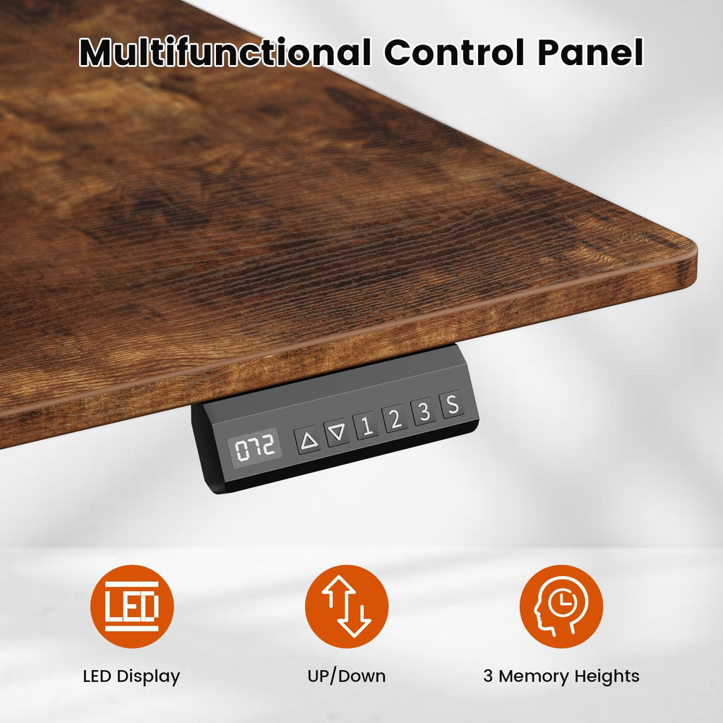 55 Inch Rustice Brown Height Adjustable Standing Desk with Drawers