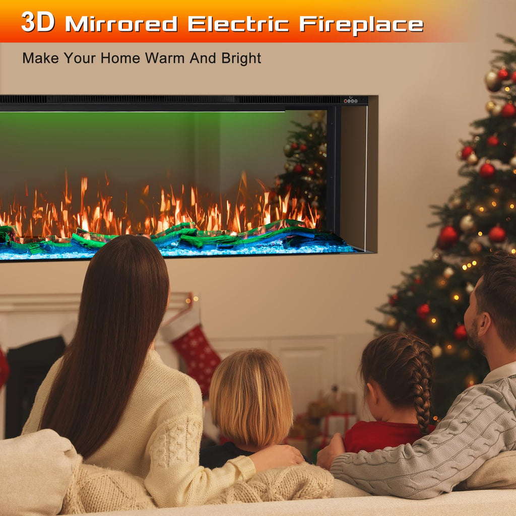 71 inch 3 Sided 3D Mirrored Electric Fireplace Inserts, Smart WiFi Built-in Linear Fire Place Heater 1500/750W with
