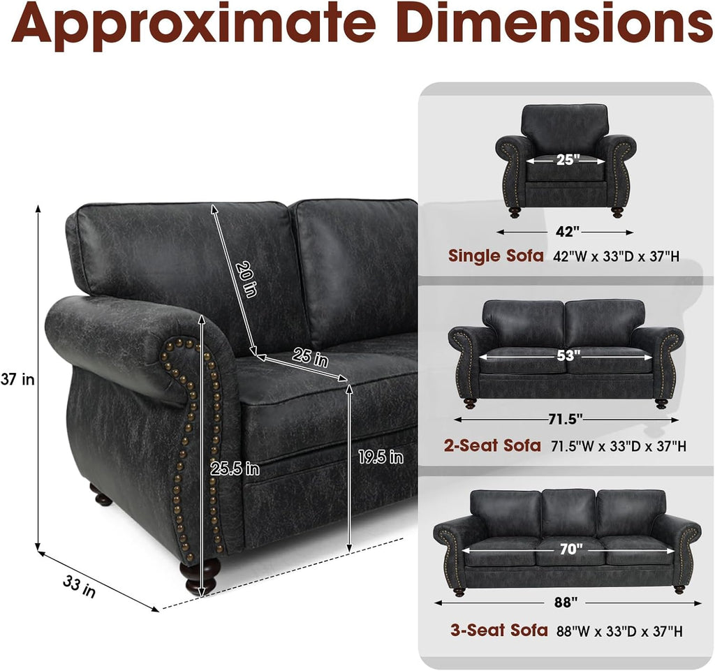Living Room Furniture Sets,Sofa Sets and Couch Sets for Living Room,Mid-Century Vintage Sofa Couches with Rivet Design