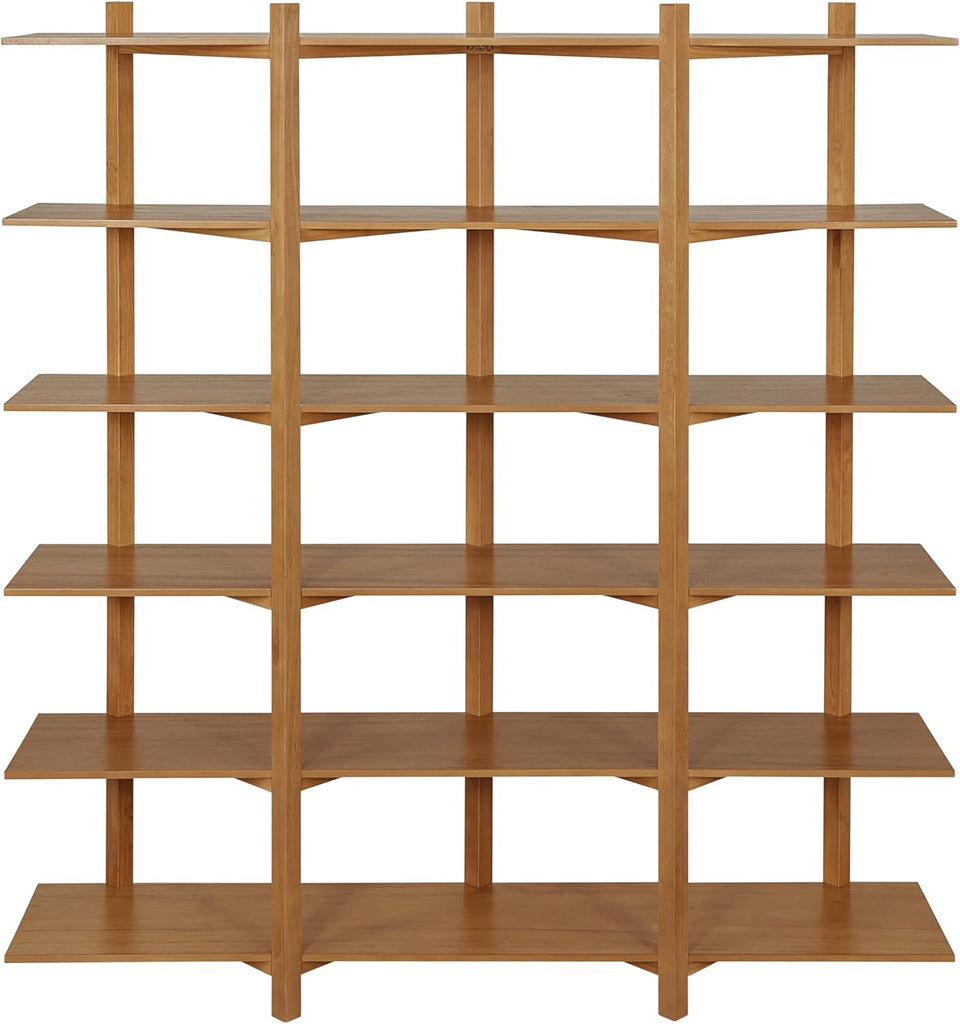 Marten 68.1" Tall 6-Tier Bookshelf, Wooden Open Storage Shelf with Solid Wood Support, Modern Open Back Display