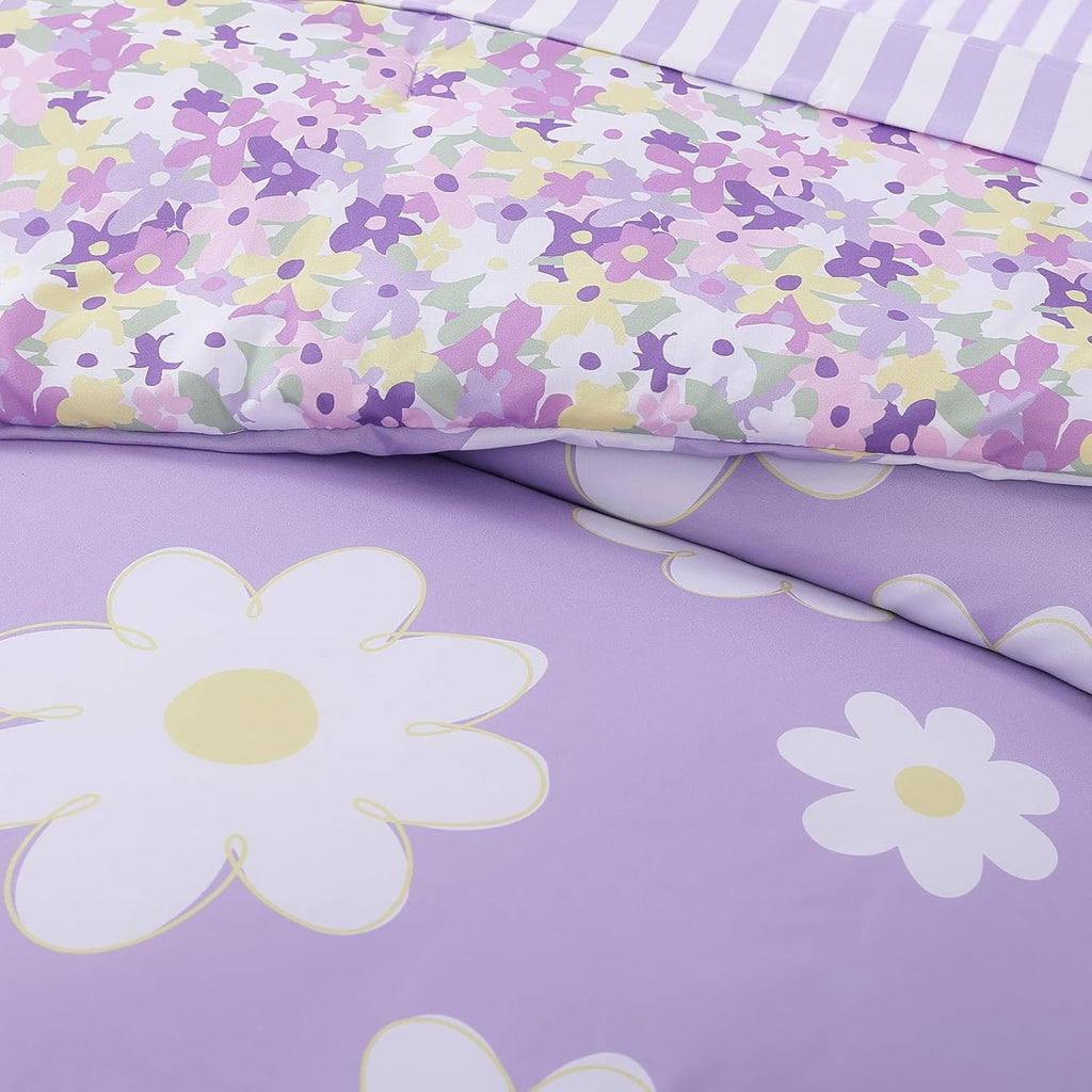 Full Comforter Sets for Girls, Daisy Kids Bedding Set Reversible with Cute Floral, All Season Bed in a Bag 7 Pieces