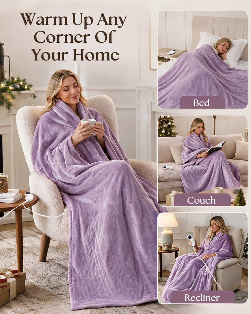 Soft Electric Heated Blanket : Fast Even Heating Up to 125.6°F