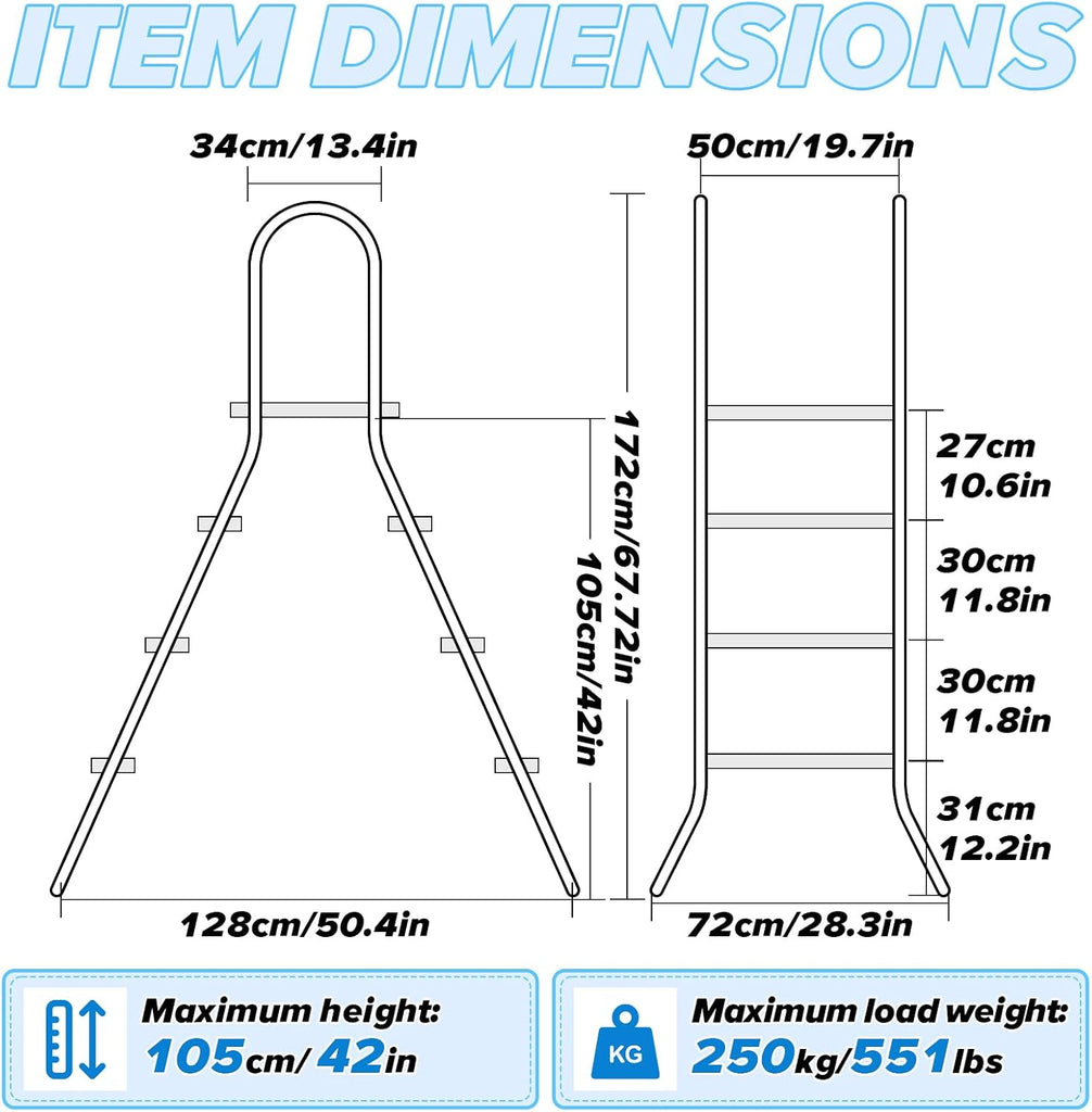 Above Ground Pool Ladder,42" Heavy Duty Luxury Pool Ladder with Platform,3-Steps Swimming Pool Ladder,304 Stainless