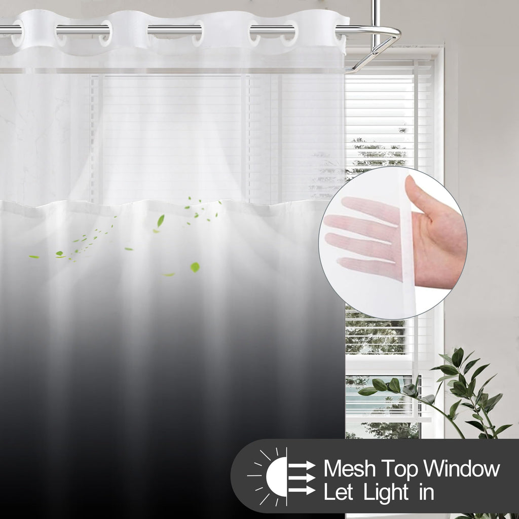 Stall No Hook Shower Curtain and Liner Set, Ombre Black, 54" x 80"